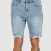 Mens * | Thrills Best Price Destroyed Bones Denim Short Aged Blue