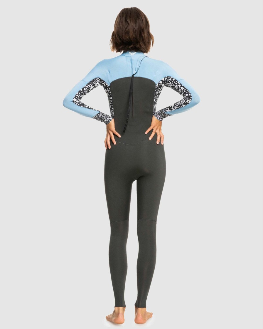 Wetsuits * | Roxy Outlet Womens 4/3Mm Swell Series Back Zip Wetsuit Jet/Boy Blue