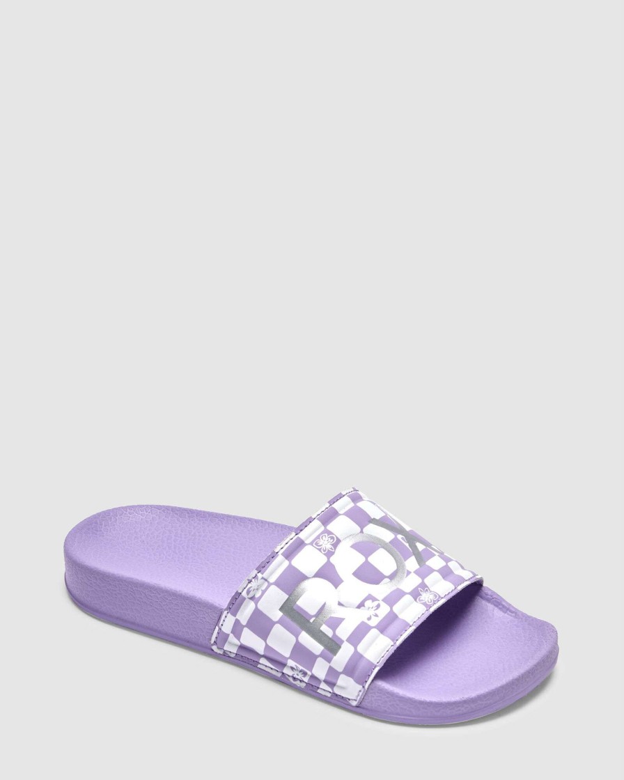 Girls * | Roxy Best Sale Rg Slippy Ii White/Lavender