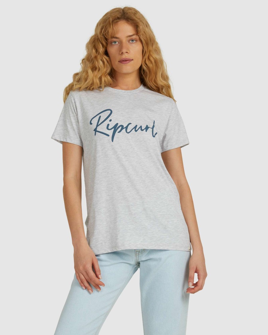 Womens * | Rip Curl Premium Standard Script Tee Light Grey Heather