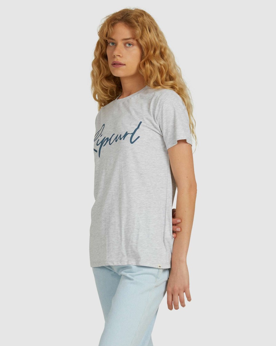 Womens * | Rip Curl Premium Standard Script Tee Light Grey Heather