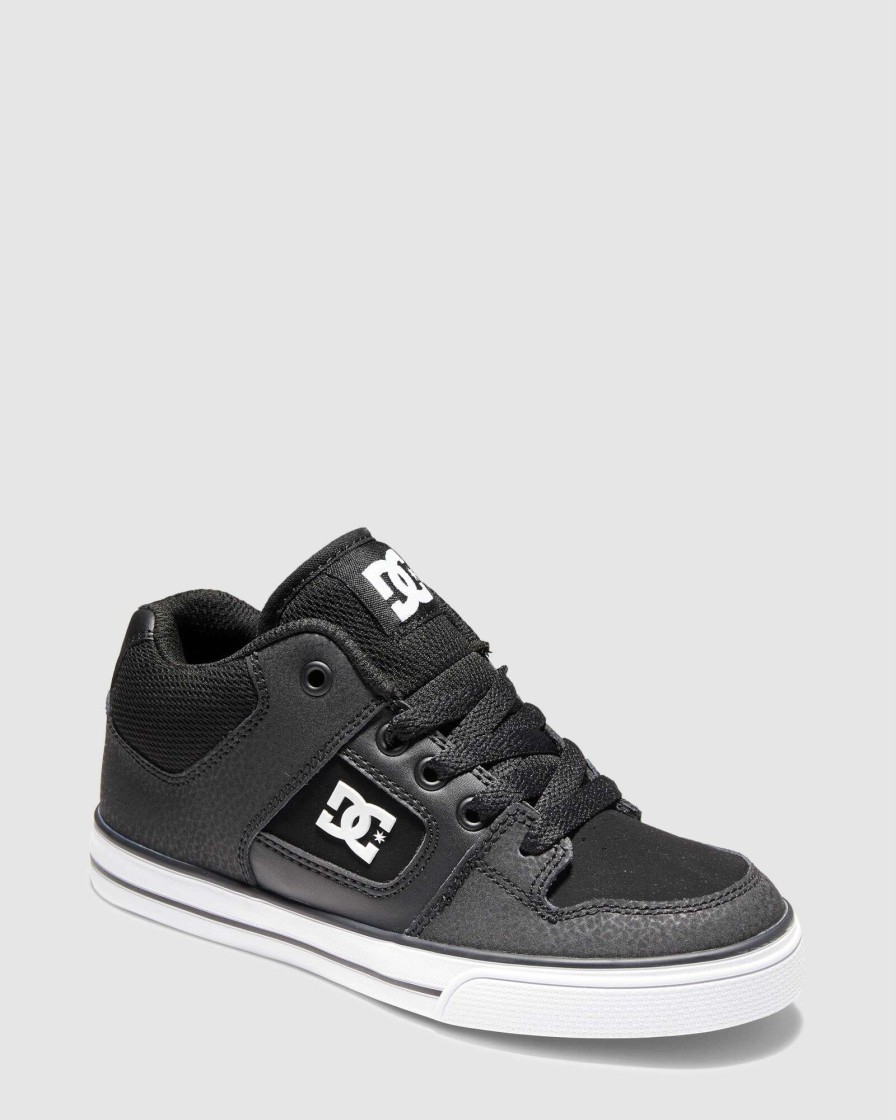 Boys * | Dc Shoes Discount Online Pure Mid Black/White