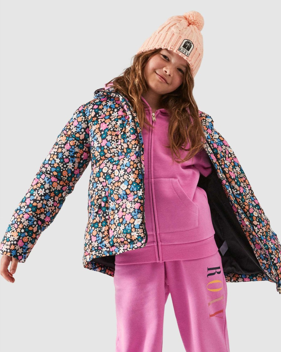 Girls * | Roxy Limited Edition Girls 4-16 Start Me Up Puffer Jacket Anthracite Flower Power