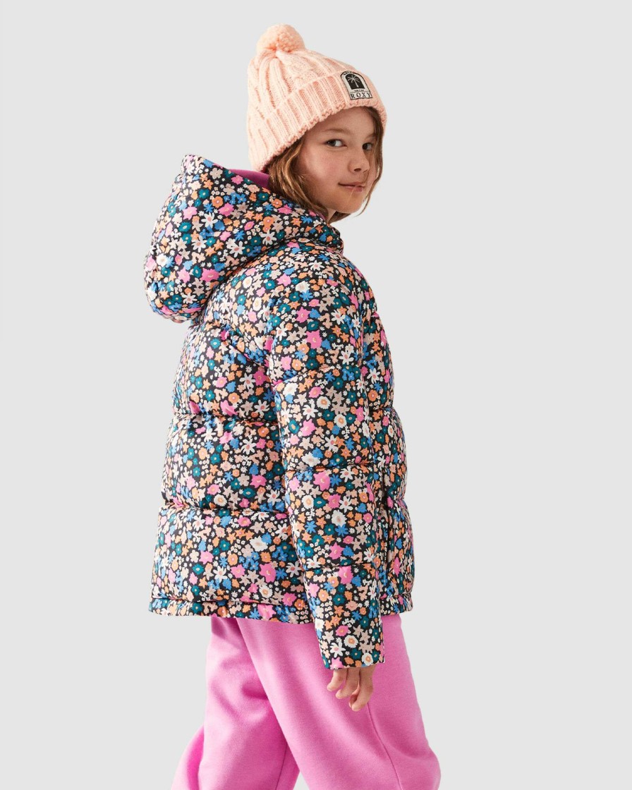 Girls * | Roxy Limited Edition Girls 4-16 Start Me Up Puffer Jacket Anthracite Flower Power