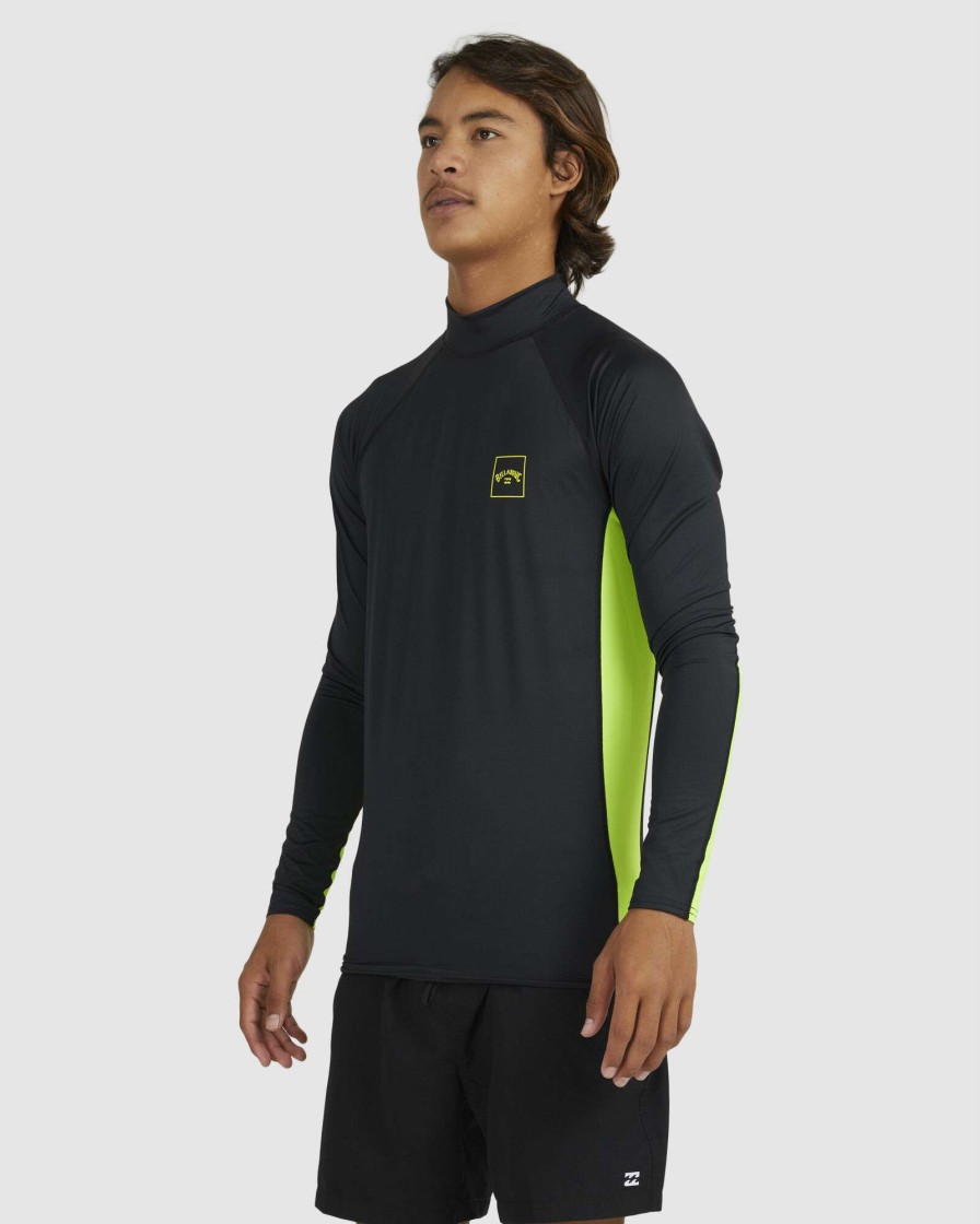 Mens * | Billabong Outlet Airlite Stacked Pf Ls Black/Neon Yellow