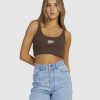 Womens * | Rvca Discount Sale Slogan Cropped Tank Coffee