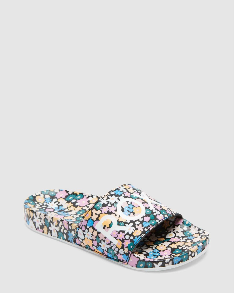 Girls * | Roxy Best Price Girls Slippy Printed Sandals Black/Floral