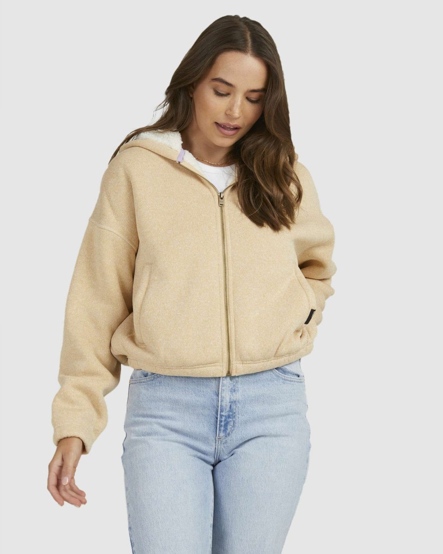 Womens * | Roxy Best Price Womens Spring Morning Zip-Up Hoodie Beige