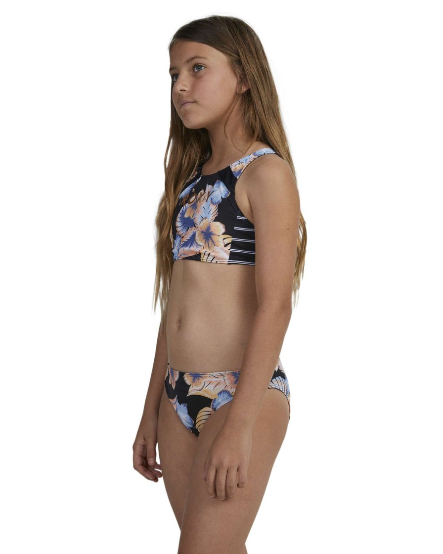 Girls * | Roxy Best Price Swim For Good Time Crop Top St Anthracite Reef Flower S