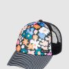 Girls * | Roxy Best Sale Girl'S 4-16 Honey Coconut Trucker Hat Anthracite Flower Power